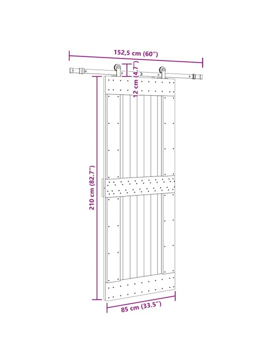 Liukuovi asennustarvikkeineen 85x210 cm täysi mänty