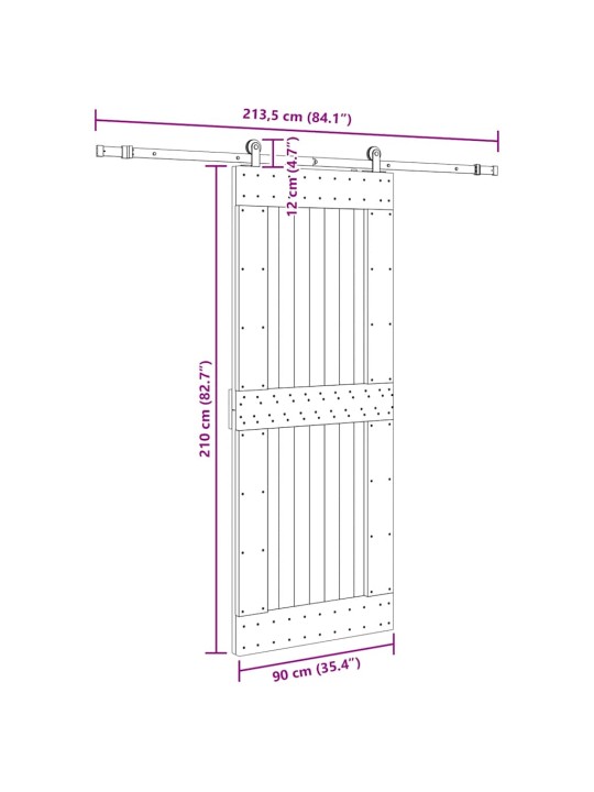 Liukuovi asennustarvikkeineen 90x210 cm täysi mänty