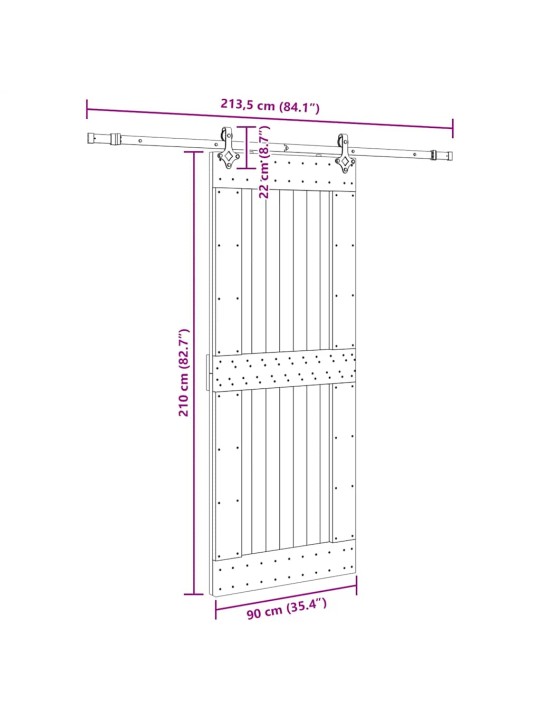 Liukuovi asennustarvikkeineen 90x210 cm täysi mänty