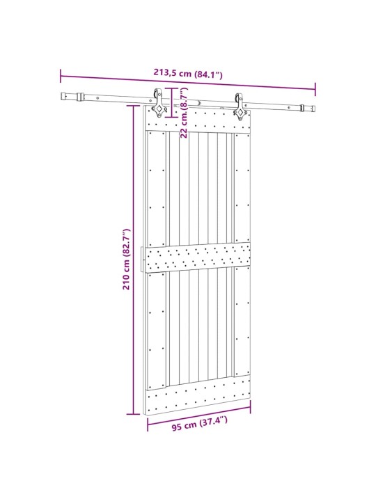 Liukuovi asennustarvikkeineen 95x210 cm täysi mänty