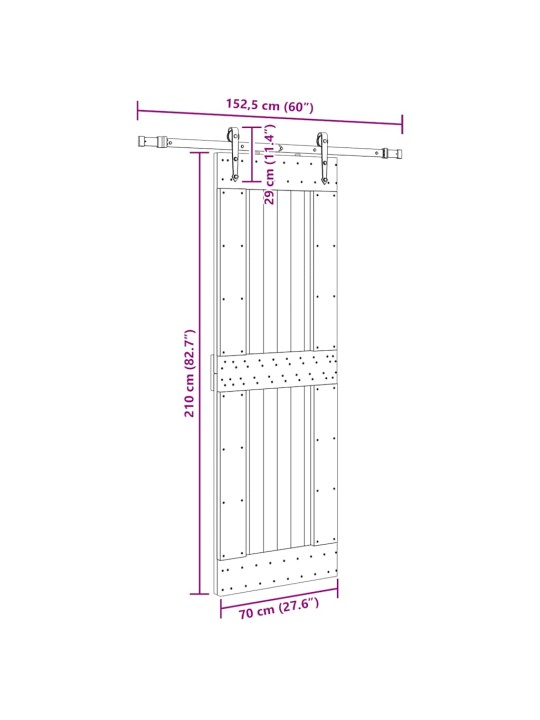 Liukuovi asennustarvikkeineen 70x210 cm täysi mänty