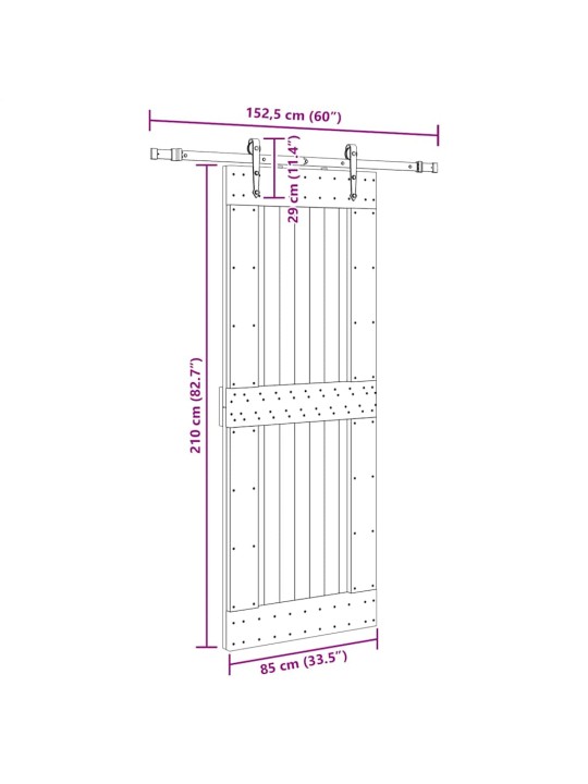Liukuovi asennustarvikkeineen 85x210 cm täysi mänty