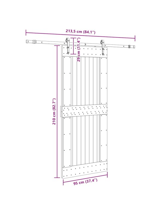 Liukuovi asennustarvikkeineen 95x210 cm täysi mänty