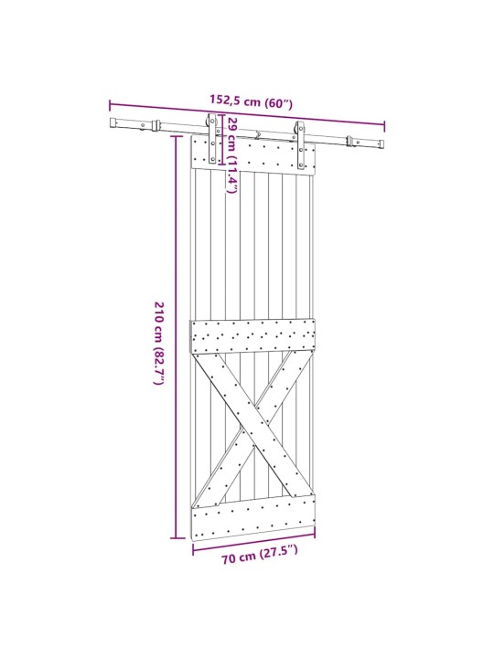 Liukuovi asennustarvikkeineen 70x210 cm täysi mänty