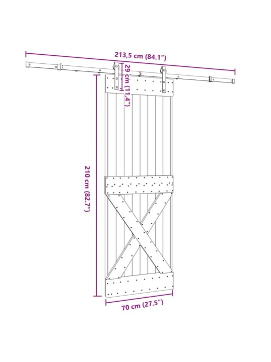 Liukuovi asennustarvikkeineen 70x210 cm täysi mänty