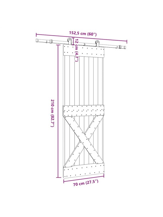 Liukuovi asennustarvikkeineen 70x210 cm täysi mänty