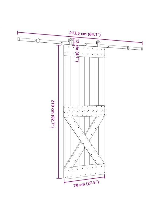 Liukuovi asennustarvikkeineen 70x210 cm täysi mänty