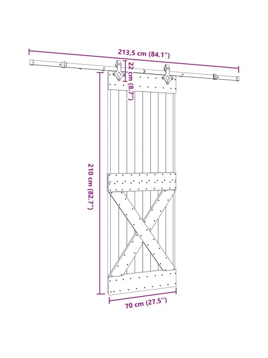 Liukuovi asennustarvikkeineen 70x210 cm täysi mänty