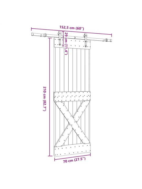 Liukuovi asennustarvikkeineen 70x210 cm täysi mänty