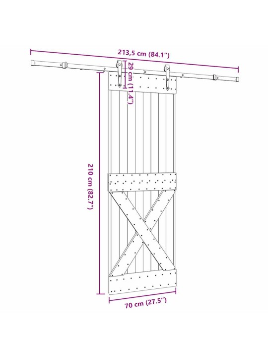 Liukuovi asennustarvikkeineen 70x210 cm täysi mänty