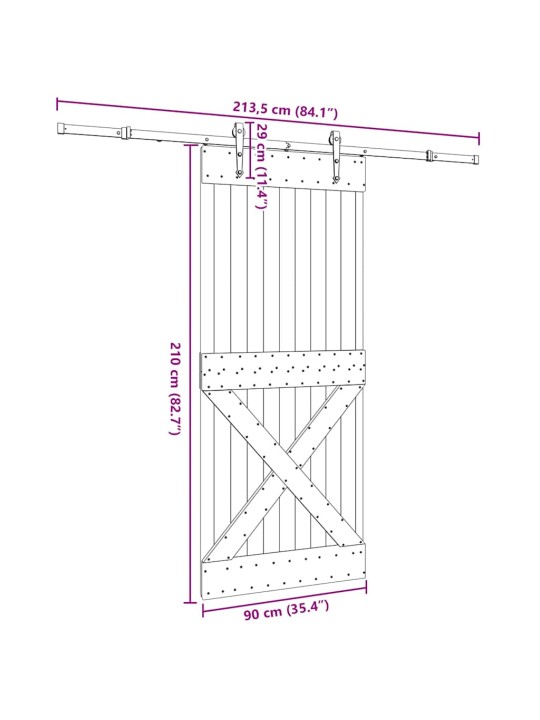 Liukuovi asennustarvikkeineen 90x210 cm täysi mänty