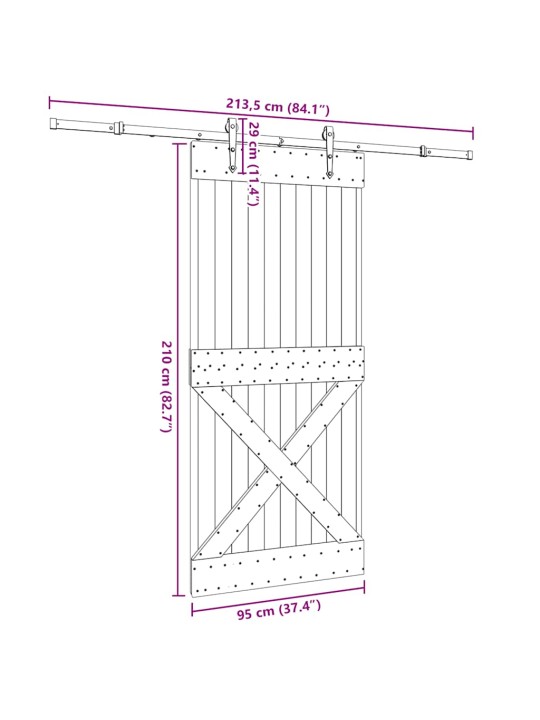Liukuovi asennustarvikkeineen 95x210 cm täysi mänty