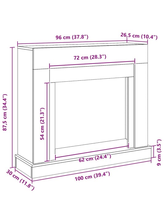 Takkahuone musta tammi 100x30x87,5 cm teknillinen puu
