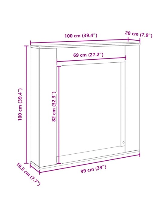 Takkahuone musta tammi 100x20x100 cm teknillinen puu