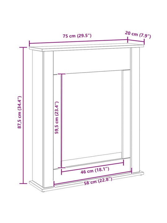 Takkahuone musta tammi 75x20x87,5 cm teknillinen puu