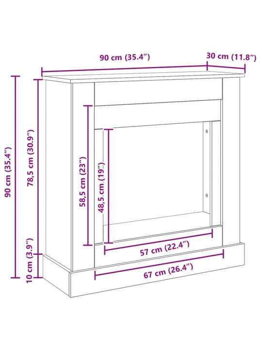 Takkahuone musta tammi 90x30x90 cm teknillinen puu