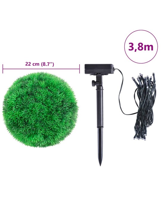Keinotekoiset puksipuupallot led-valoilla 2 kpl vihreä 22 cm