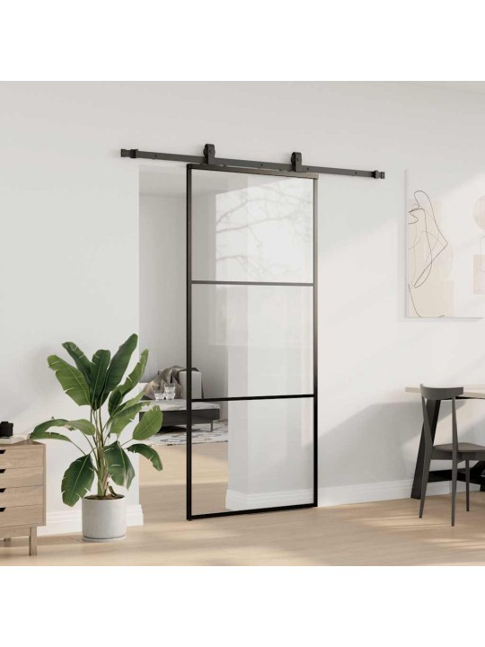 Liukuovi asennustarvikkeilla musta 90x205 cm ESG lasi