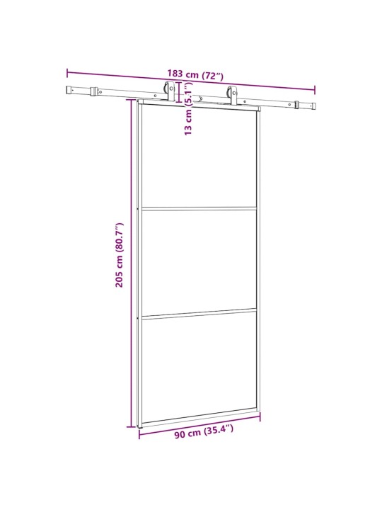 Liukuovi asennustarvikkeilla musta 90x205 cm ESG lasi
