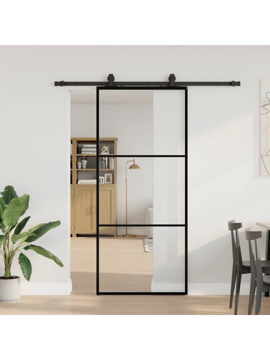 Liukuovi asennustarvikkeilla musta 90x205 cm ESG lasi