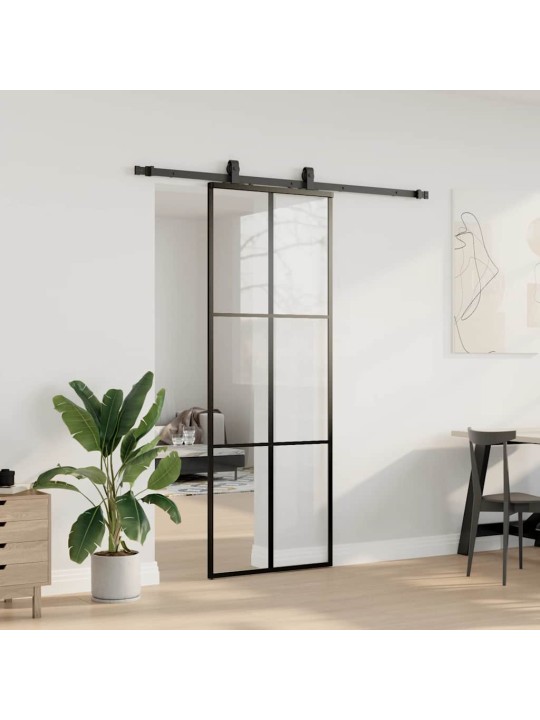 Liukuovi asennustarvikkeilla musta 76x205 cm ESG lasi