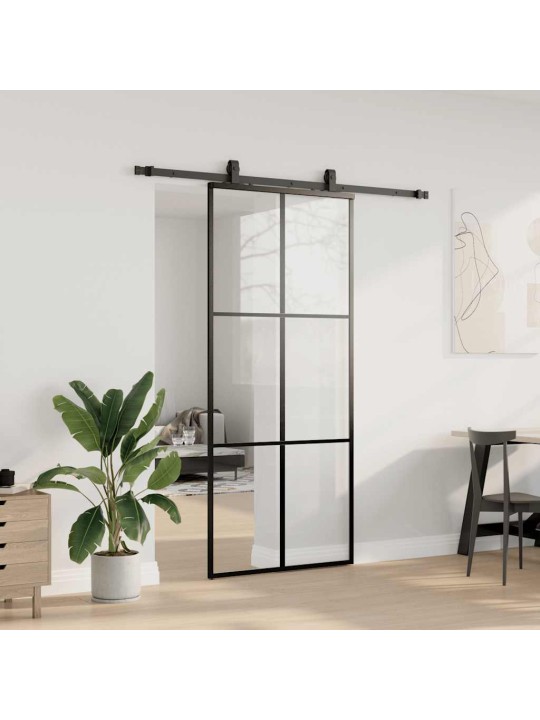 Liukuovi asennustarvikkeilla musta 90x205 cm ESG lasi