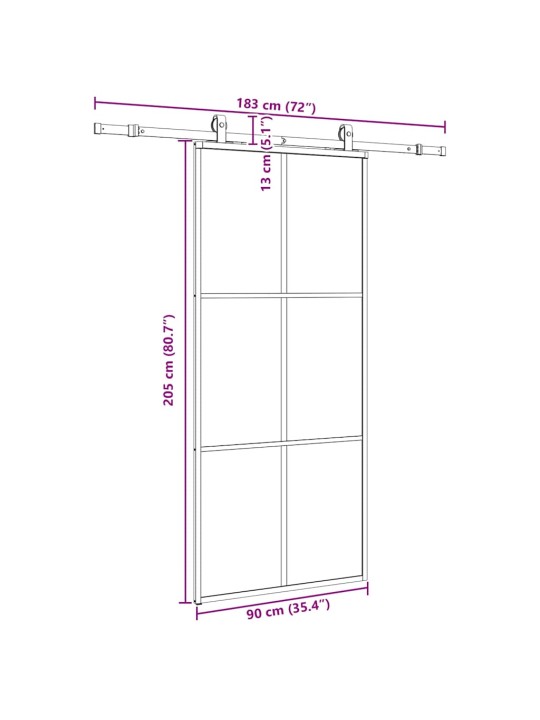 Liukuovi asennustarvikkeilla musta 90x205 cm ESG lasi