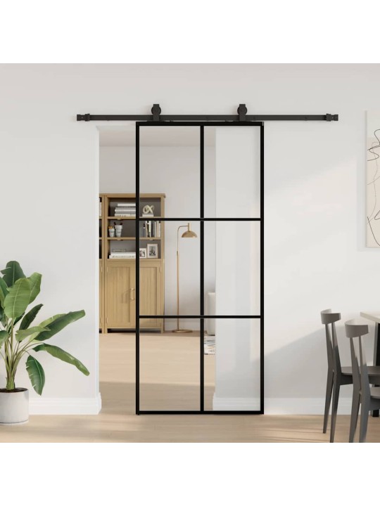 Liukuovi asennustarvikkeilla musta 90x205 cm ESG lasi