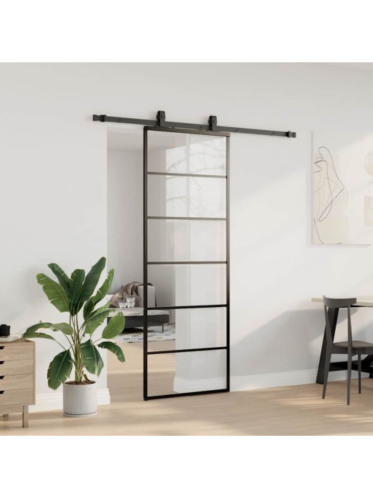 Liukuovi asennustarvikkeilla musta 76x205 cm ESG lasi