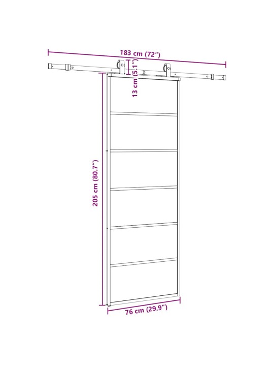 Liukuovi asennustarvikkeilla musta 76x205 cm ESG lasi
