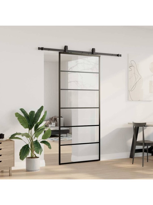 Liukuovi asennustarvikkeilla musta 90x205 cm ESG lasi