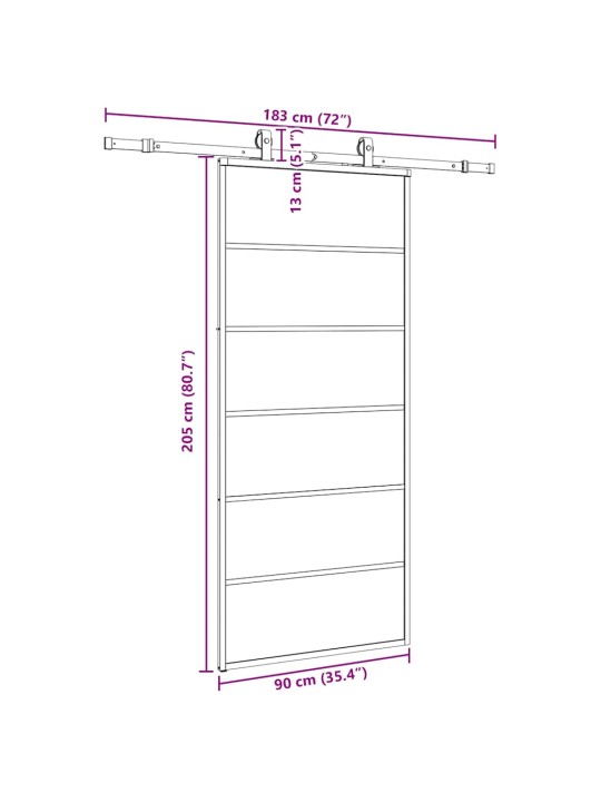 Liukuovi asennustarvikkeilla musta 90x205 cm ESG lasi