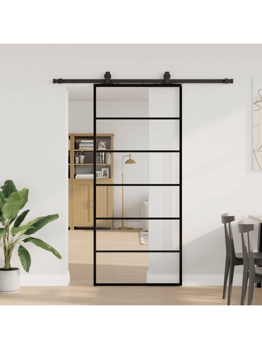 Liukuovi asennustarvikkeilla musta 90x205 cm ESG lasi