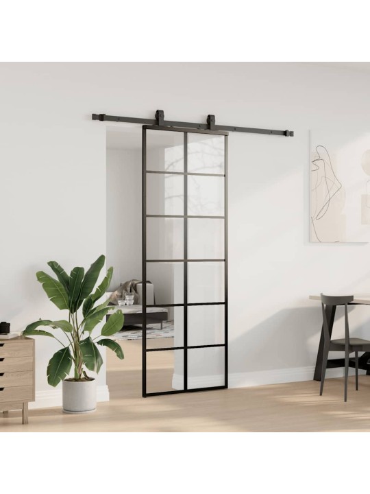 Liukuovi asennustarvikkeilla musta 76x205 cm ESG lasi