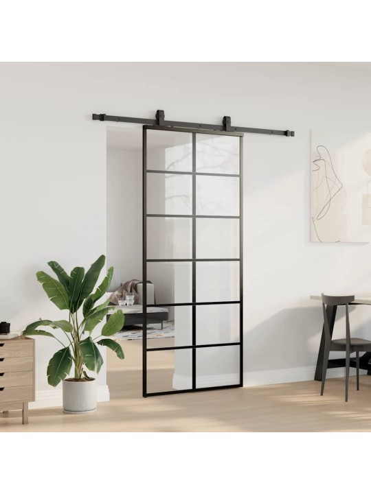 Liukuovi asennustarvikkeilla musta 90x205 cm ESG lasi