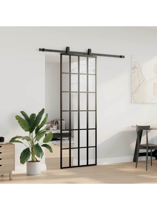 Liukuovi asennustarvikkeilla musta 76x205 cm ESG lasi