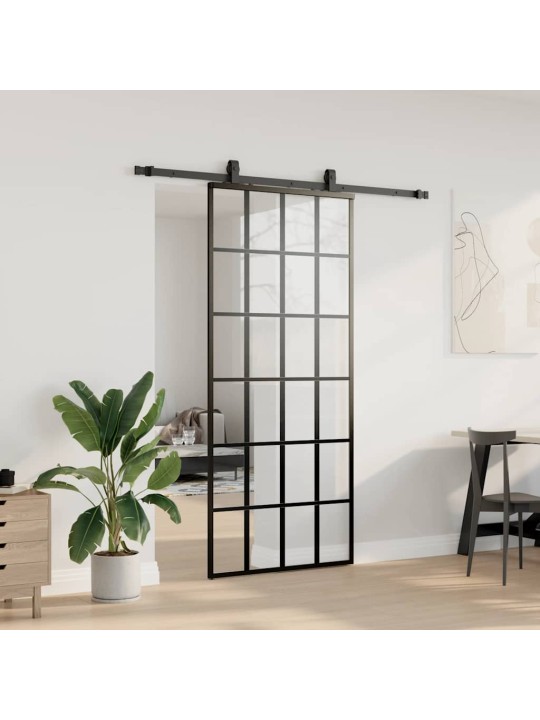 Liukuovi asennustarvikkeilla musta 90x205 cm ESG lasi