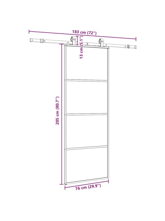 Liukuovi asennustarvikkeilla musta 76x205 cm ESG lasi