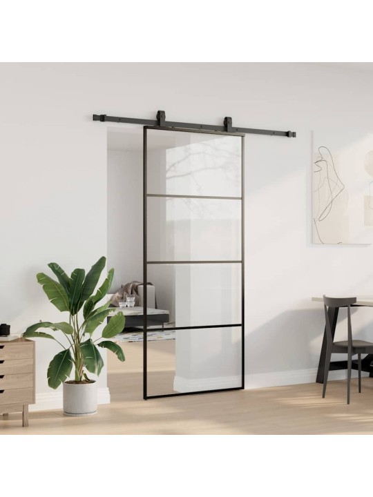 Liukuovi asennustarvikkeilla musta 90x205 cm ESG lasi