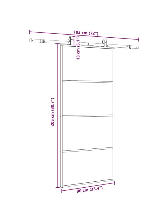 Liukuovi asennustarvikkeilla musta 90x205 cm ESG lasi
