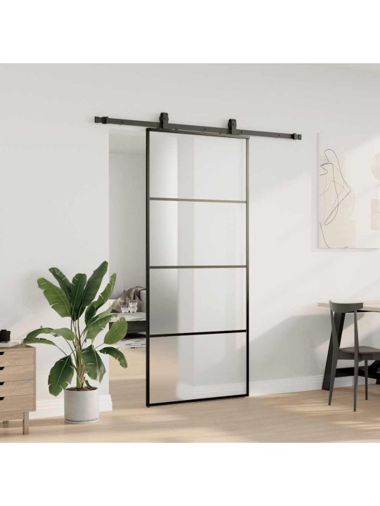 Liukuovi asennustarvikkeilla musta 90x205 cm ESG lasi