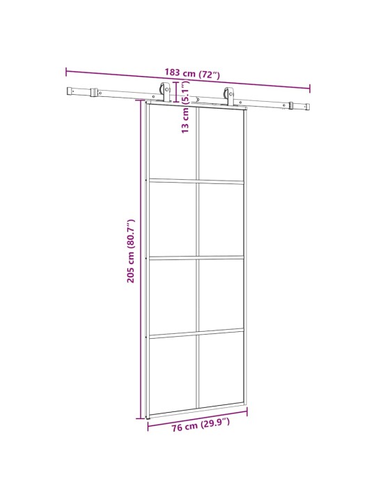 Liukuovi asennustarvikkeilla musta 76x205 cm ESG lasi