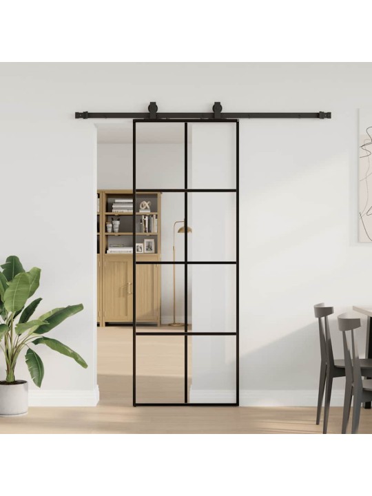 Liukuovi asennustarvikkeilla musta 76x205 cm ESG lasi