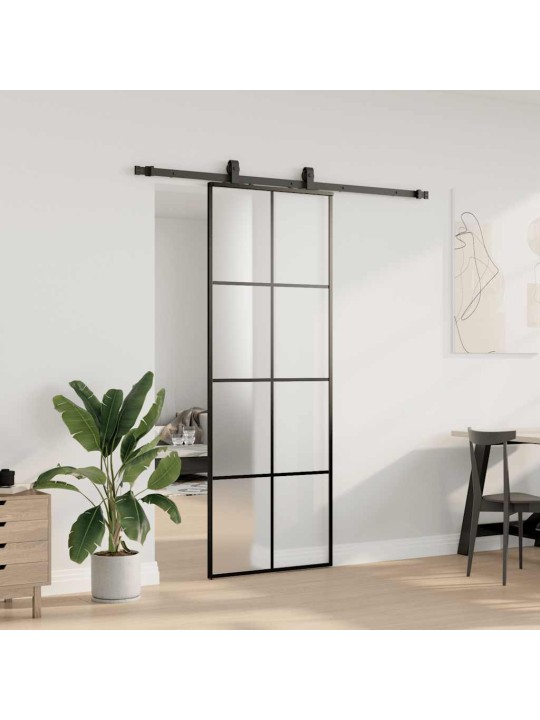 Liukuovi asennustarvikkeilla musta 76x205 cm ESG lasi