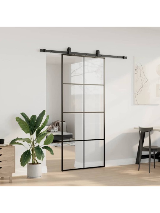 Liukuovi asennustarvikkeilla musta 90x205 cm ESG lasi