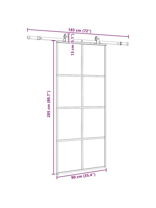 Liukuovi asennustarvikkeilla musta 90x205 cm ESG lasi
