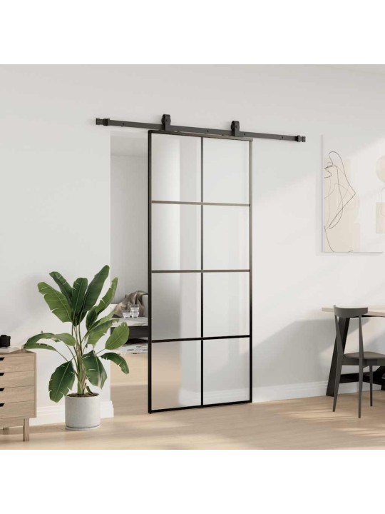 Liukuovi asennustarvikkeilla musta 90x205 cm ESG lasi