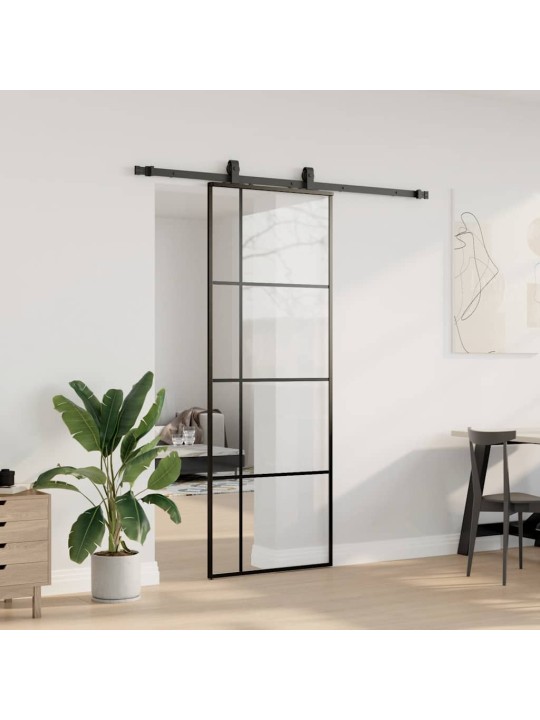 Liukuovi asennustarvikkeilla musta 76x205 cm ESG lasi