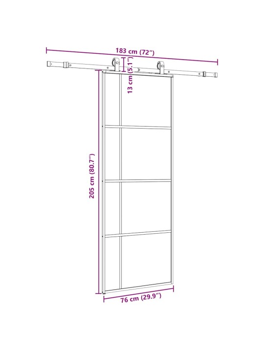 Liukuovi asennustarvikkeilla musta 76x205 cm ESG lasi
