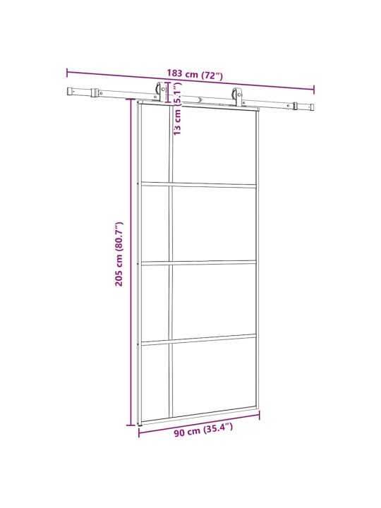 Liukuovi asennustarvikkeilla musta 90x205 cm ESG lasi